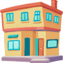 A cartoon building icon